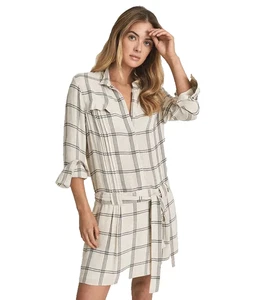 Vestido camisero REISS Dasha a cuadros con cinturón mezcla de lana Reino... - Imagen 1 de 6