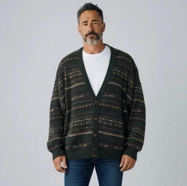 Cardigã suéter vintage anos 80 90 Claybrooke masculino XXL mistura de lã malha vovô grunge - Imagem 1 de 4