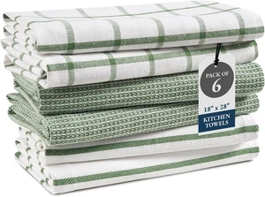 Cotton Kitchen Towels Set 6 Pack Absorbent Quick Drying Dish Towels 18X28 Olive - Picture 1 of 12
