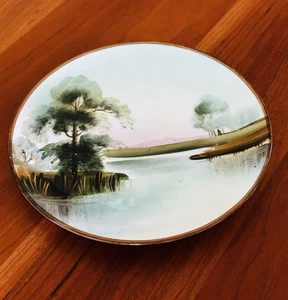 Antique Hand-Painted Nippon Plate – Maple Leaf Mark – 6½" Pastel Lake Scene - Picture 1 of 13