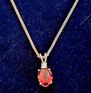 10 x 8 mms Imperial Garnet, sterling silver & white topaz pendant necklace - Picture 1 of 7
