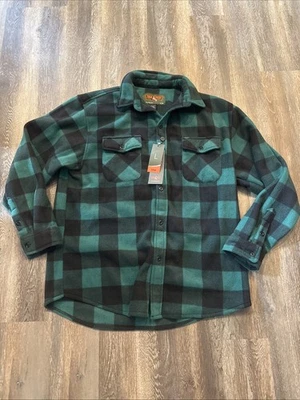 全新带标签 Trail Crest 纽扣羊毛男式大号绿色黑色格子户外口袋 — 第 1/4 张图片