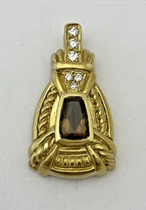 JUDITH RIPKA 18K YELLOW GOLD DIAMOND & SMOKEY QUARTZ ENHANCER CLIP PENDANT - Picture 1 of 6
