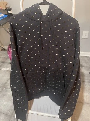 Nike Swoosh Logo All Over Men Pullover Hoodie Black With Gold Small Egypt (M) - Image 1 of 3