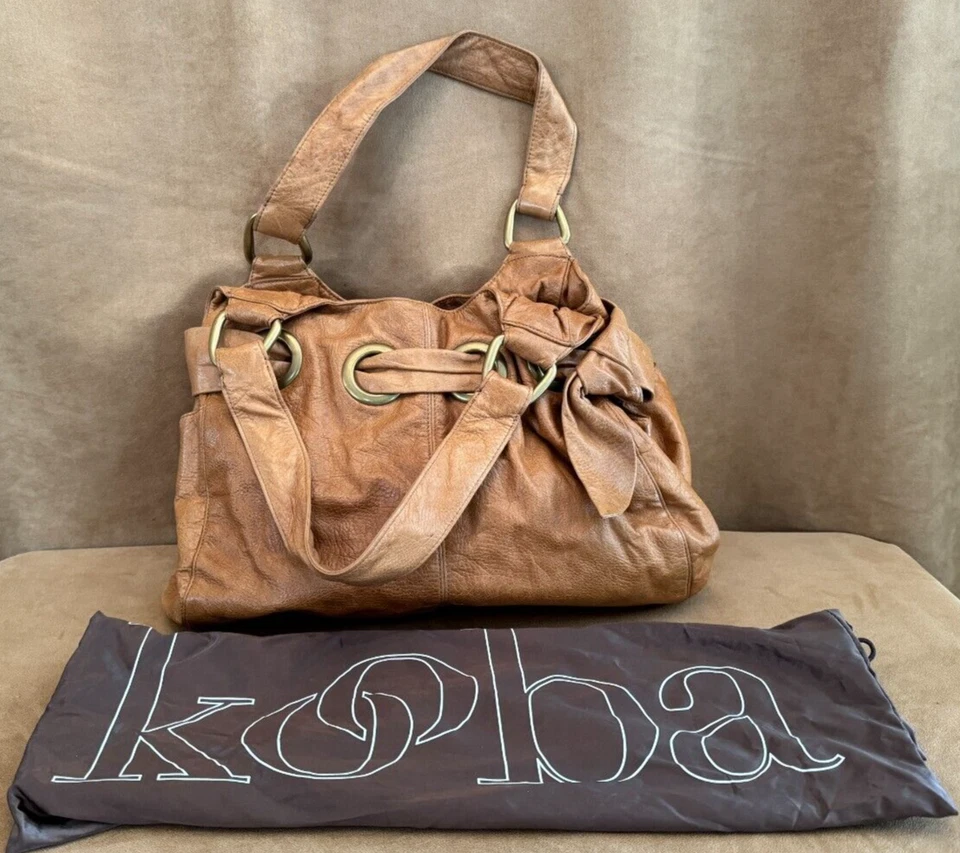 KOOBA Leather Amber shoulder bag Bow purse hobo cinch eyelet with dust bag brown - Image 1 of 4