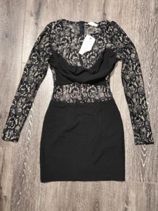 Sugar Lips Women's Black Floral See Through Top Mini Dress Size XS NWT Brand New - Picture 1 of 6
