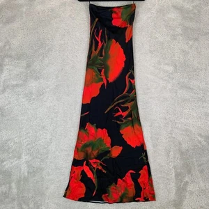 Anthropologie schwarz The Fleur Blumen trägerloses Satin Maxikleid Größe ca. UK 6 - Bild 1 von 16