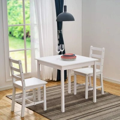 Small White Wooden Dining Table And 2 Chairs Set Kitchen Room Rustic Pine - Image 1 of 4