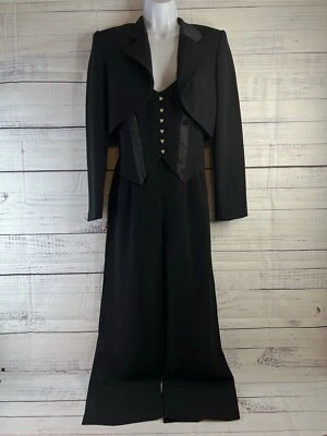 Vtg Alberto Makali Black JumpSuit W Gold Accents W Crop Jacket Y2k 90s Career - Image 1 of 4