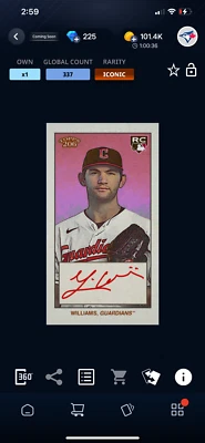 DIGITAL Topps Bunt 206 24 - Gavin Williams Red Signature Iconic 337cc Rookie RC - Image 1 of 2