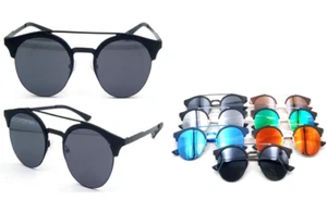 Classic Round Lens Sunglasses Double Bridge Design Unisex Retro Metal Frame 1240 - Picture 1 of 8