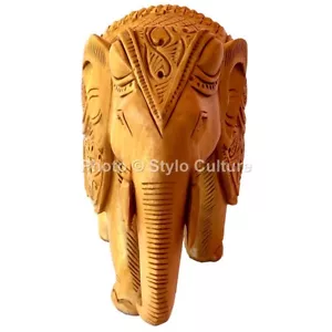 Wooden Brown Head Carved Elephant Hanging Wall Art Collectible Free Shipping - Picture 1 of 4