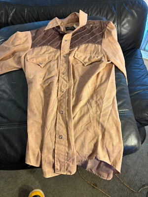 Armario Sears Vintage Western Wear S Snap Años 70 14 14 1/2 Manga Larga Marrón 2 Foto 1 de 3