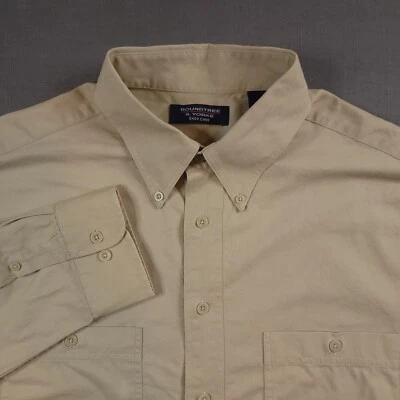 Camisa de manga larga marrón con botones Roundtree & Yorke XLT fácil cuidado para hombre Foto 1 de 4