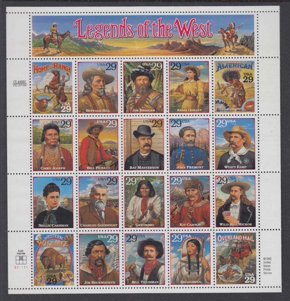 US #2869 Legends of The West 29c Complete Sheet of 20 Mint Never Hinged - Image 1 of 1
