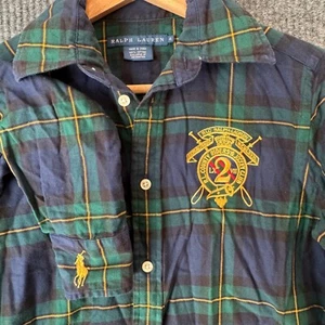 Camisa de Colección Ralph Lauren Para Mujer 4 Cuadros Verde Azul Cresta Ecuestre Y2K Preppy - Imagen 1 de 9