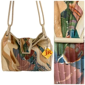 80s JR Julius Resnick Large Applique Foldover Purse NWT Beige Multi-Color VTG - Picture 1 of 8