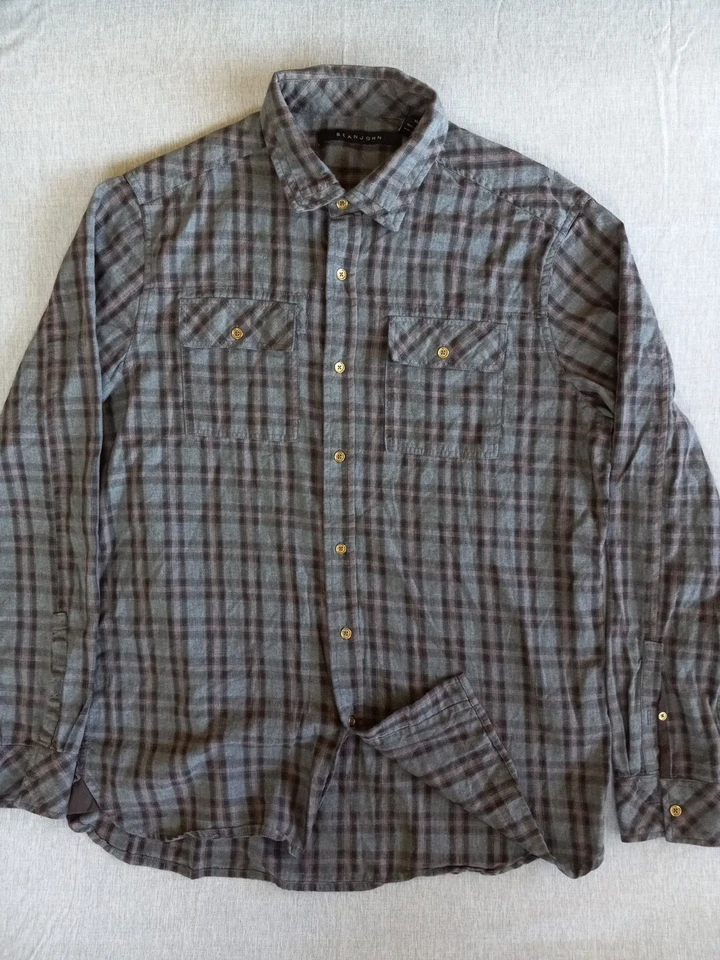 Sean John Men's XL Flannel Long Sleeve Gold Buttons Plaid Pure Cotton Shirt - Image 1 of 4