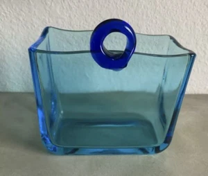 Mundgeblasene blaue Studio Kunst Glas quadratische Tasche Wand Tasche Pflanzgefäß Vase - Bild 1 von 7