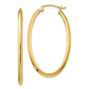 14K Yellow Gold Oval Hoop Earrings w/ Square Tube, All Sizes - Picture 1 of 8