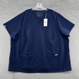 Figs Scrub Top Womens 6XL Blue Short Sleeve V Neck Nurse Casma Pockets Stretch - Picture 1 of 12