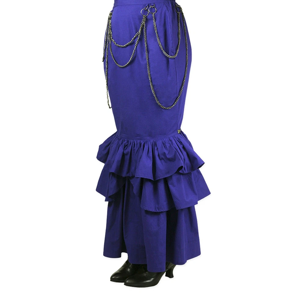 Women's Blue Ruffled Steampunk Victorian Mermaid Fitted Costume Skirt w/ Chains - Image 1 of 1