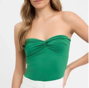 Kooaki Dark Green Crop Size 0/34-36 Twist Knot Bandeau Lined Stretch Basic Top - Picture 1 of 6