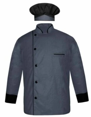 Chef Coat with Cap Full Sleeve Cuff and Collar Black Design Kitchen Uniform - Image 1 of 2