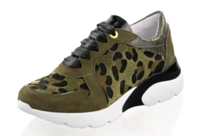 ALBA MODA Damen Schuh Sneaker Leder-Kunstfell leo-khaki-schwarz Größe 39 NEU K10