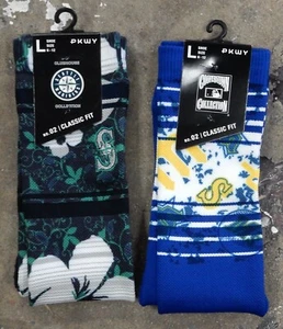 2 Pack Seattle Mariners MLB Crew Socks Mens Large Fits 6-12 Luau Hawaii Tiled - Picture 1 of 1