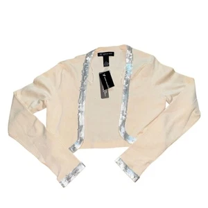 International Concepts Petite cardigan donna seta paillettes orlo spalle scoperte-crema-nuovo con etichette (f - Foto 1 di 5