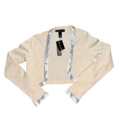 International Concepts Petite Womens SIlk Sequin Trim Cardigan Shrug-Cream-NWT(f - Image 1 of 4
