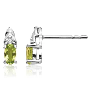 14K Solid White Gold Peridot Diamond Dangle Stud Earrings - Picture 1 of 11