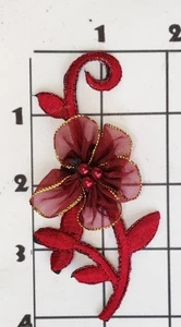 Red Flower Patch Embroidered Iron On Applique Vintage Upcycle - Picture 1 of 1