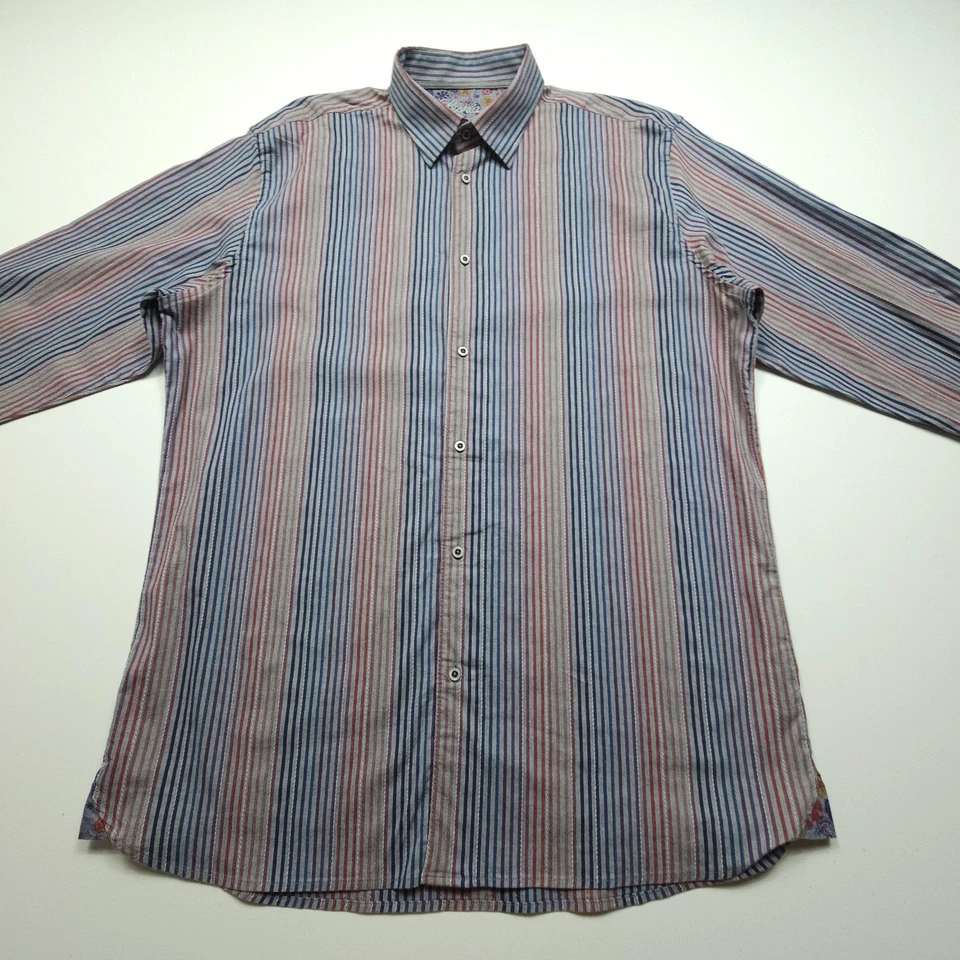 Camisa Luchiano Visconti Hombres XL Gris Rojo Azul Pin Rayas Informal Puño Abatible Oficina Foto 1 de 4