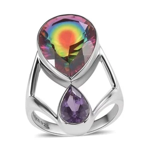 Sajen Celestial Starlight Quartz Doublet & Amethyst 9.65ctw Ring Sz7 Silver 925 - Picture 1 of 6