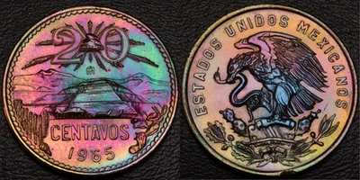 México 1965 20 centavos magnífico arco iris tonificación OV y rev (L50-45) Foto 1 de 3