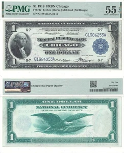 1918 $1 Federal Reserve Bank Note Fr-727 PMG AU-55 EPQ - Picture 1 of 3