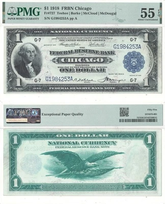 1918 $1 Federal Reserve Bank Note Fr-727 PMG AU-55 EPQ - Image 1 of 3