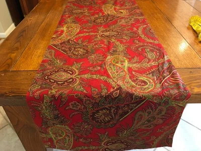 Pottery Barn Red Brown Gold Paisley Table Runner 108 x 18 - Image 1 of 4