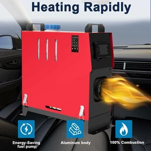 8KW 12V Diesel Air Heater All-in-One Kit - LCD Thermostat & Remote Control (Red) - Picture 1 of 7