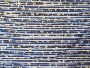 Cotton Fabric 44" x 1 yd 35" Blue Stripe w/Sparkle Snowflakes Fabric Traditions - Picture 1 of 5
