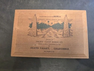 Rare FURNACE CREEK RANCH DEATH VALLEY Wooden Date Redwood Box Vintage  - Image 1 of 4