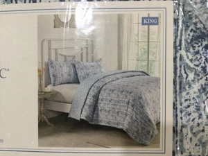Simply Shabby Chic Duvet 3 Piece Set Size King Easy Care Indigo Batic Stripe - Picture 1 of 5