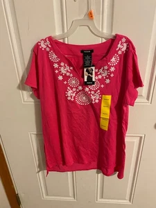 BRANDNEU DAMENGRÖSSE SMALL PRÄMISE KURZÄRMELIGES BESTICKTES OBERTEIL - SAURE WASSERMELONE - Bild 1 von 10