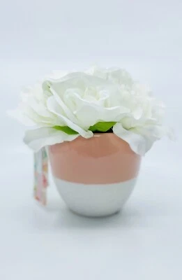 Jarrón moteado rosa y blanco • Arreglo floral sintético blanco • Nuevo con etiquetas Foto 1 de 4