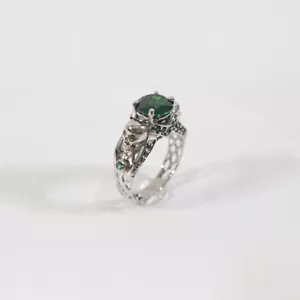 Gothic Spooky Skull Wedding Ring Lab Created Green Emerald 925 Sterling Silver - Picture 1 of 9