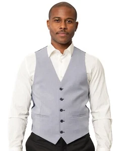 Slim Fit Men Dress Vest Micro Textured Weave Stone Silver 5 Button 11812 AZAR - Picture 1 of 5