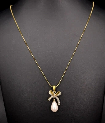 KUGELKETTE & ANHÄNGER AUS MESSING VERGOLDET MIT ZIRKONIA & GLASPERLE SCHMUCKJAGD - Bild 1 von 4