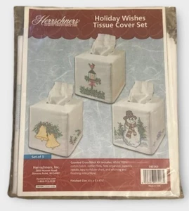 Vintage Herrschners Christmas Holiday Wishes Tissue Cover Set Kit German - Picture 1 of 6